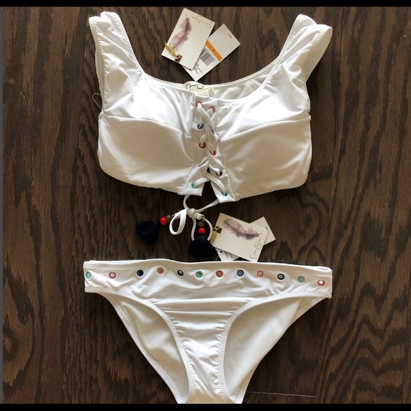 JESSICA SIMPSON• White Front Lace-Up Swim Suit - Picture 4 of 9